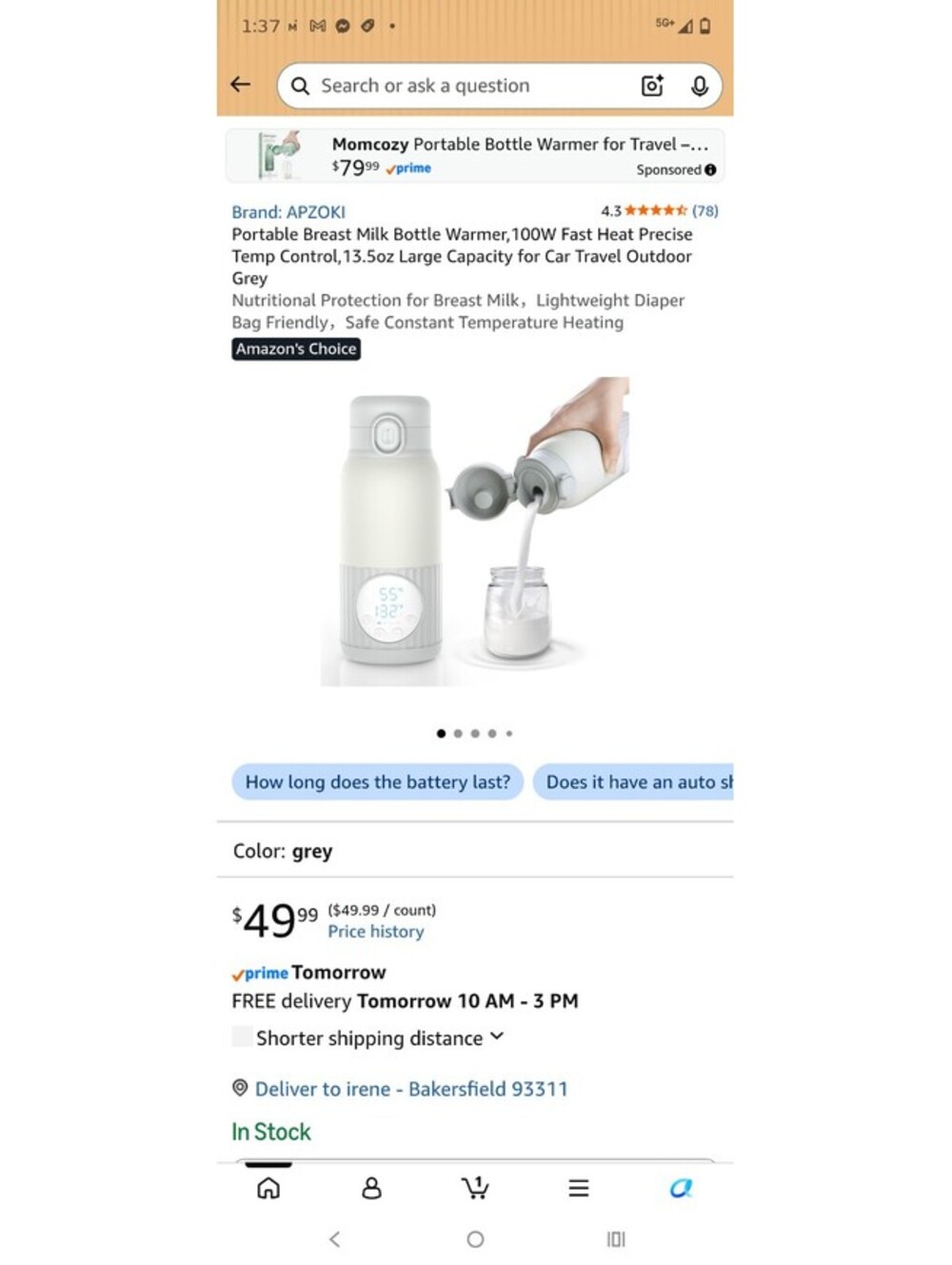Portable Breast Milk Bottle Warmer,100W Fast Heat Precise Temp Control,13.5oz